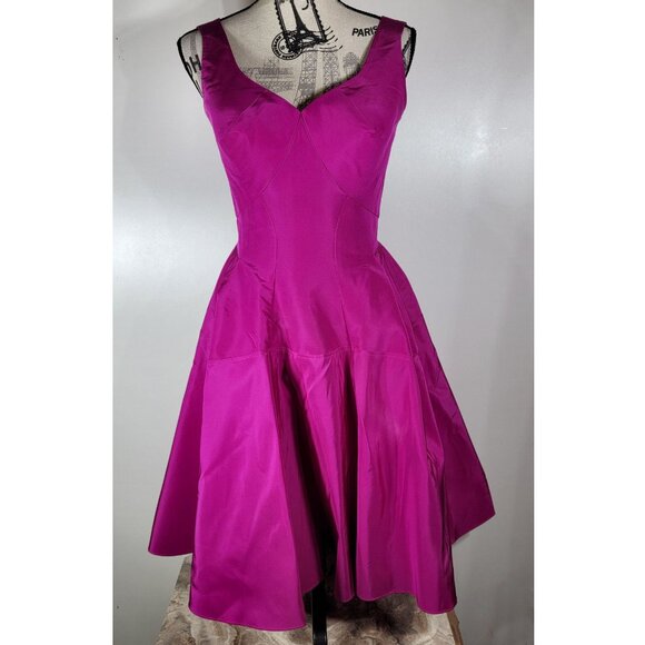 Zac Posen Fuchsia Silk Fit & Flare Cocktail Dress, USA Made, Womens Size 4 - Picture 2 of 15